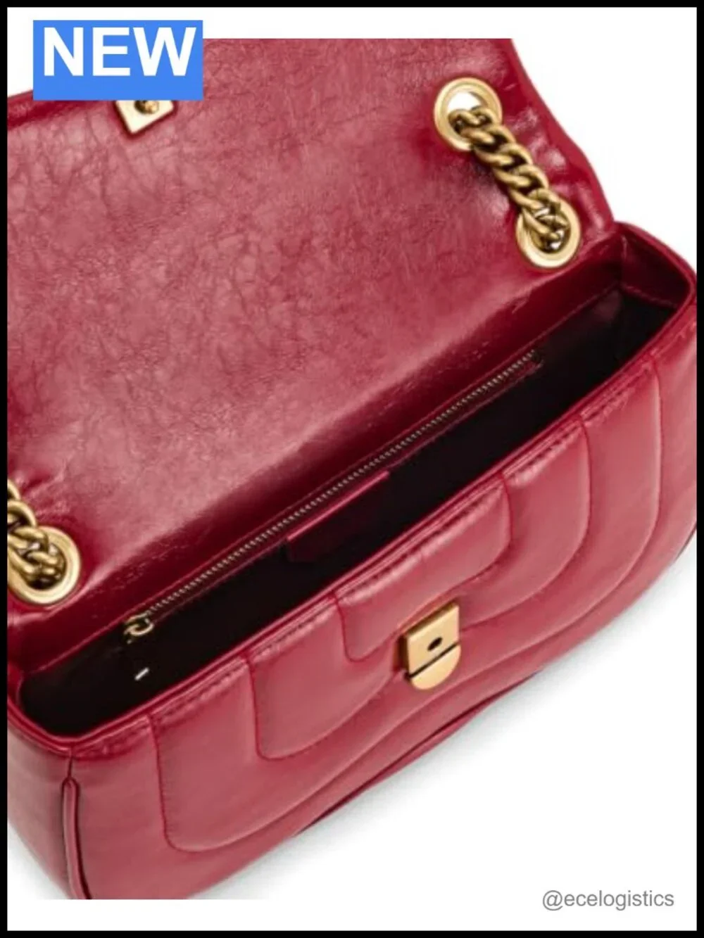 Vegan Leather Quilted Chain Crossbody Purse Push Lock Designer